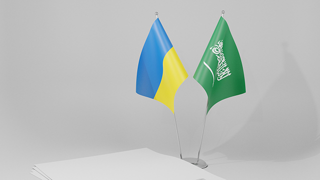 Saudi Arabia - Ukraine Agreement Flags, White Background - 3D Render