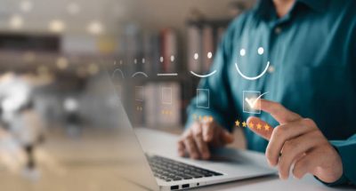 Customer Satisfaction Survey Concept, Users Rate Service Experiences On Online Application, Customers Can Evaluate Quality Of Service Leading To Business Reputation Rating.